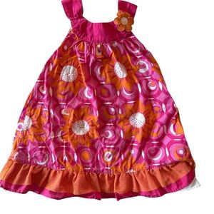 Penelope Mack Pink & Orange Floral Sundress with Flower Accent